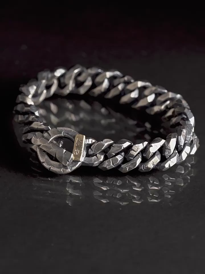 Hand-engraved sterling silver Cuban link biker bracelet video