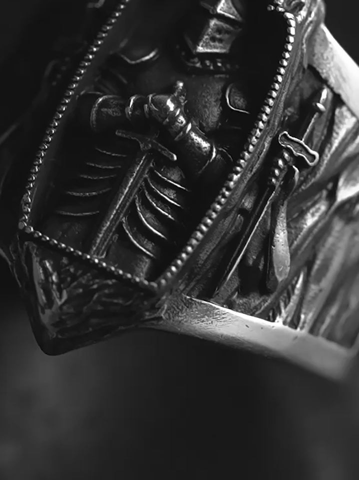 Medieval Templar Shrine 925 Sterling Silver Biker Ring product video