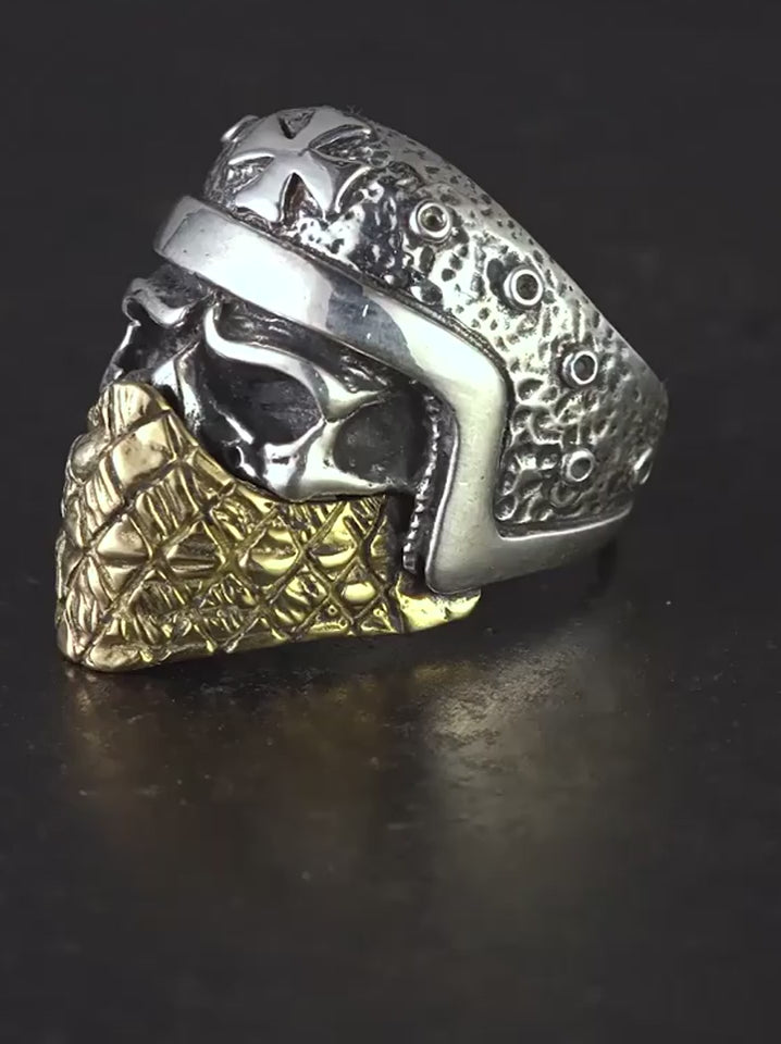 Masked Skull Knight 925 Sterling Silver Biker Ring product video