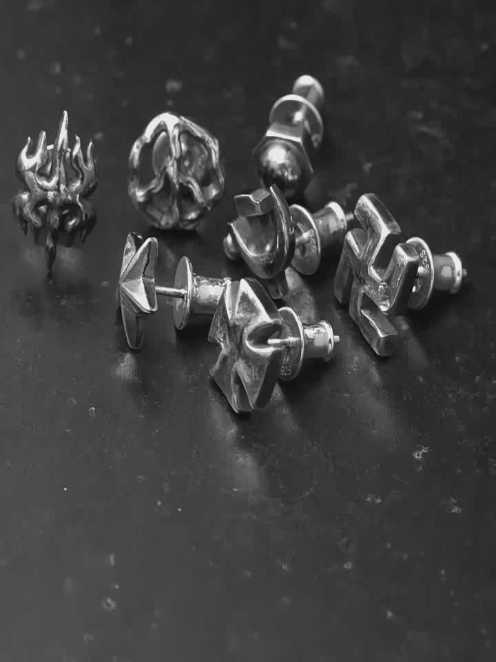 Hand-carved symbol sterling silver biker stud earring video