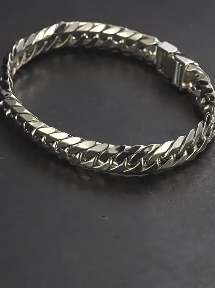 10mm Double Ring Cuban 925 Silver Bracelet product video