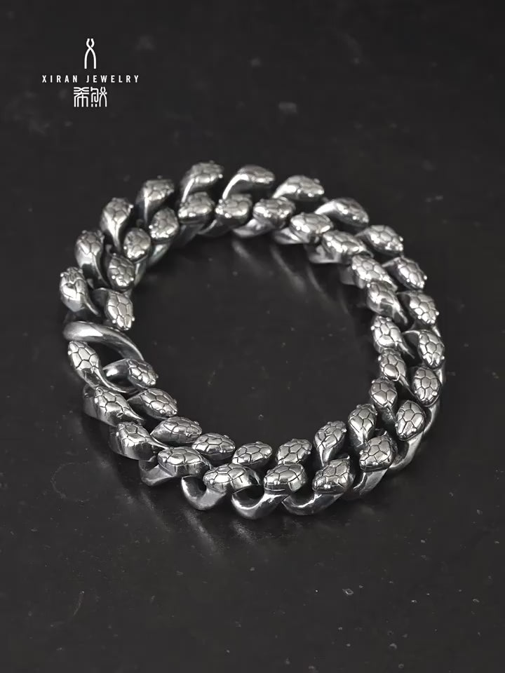 Double-Headed Snake 925 Sterling Silver Biker Bracelet product video