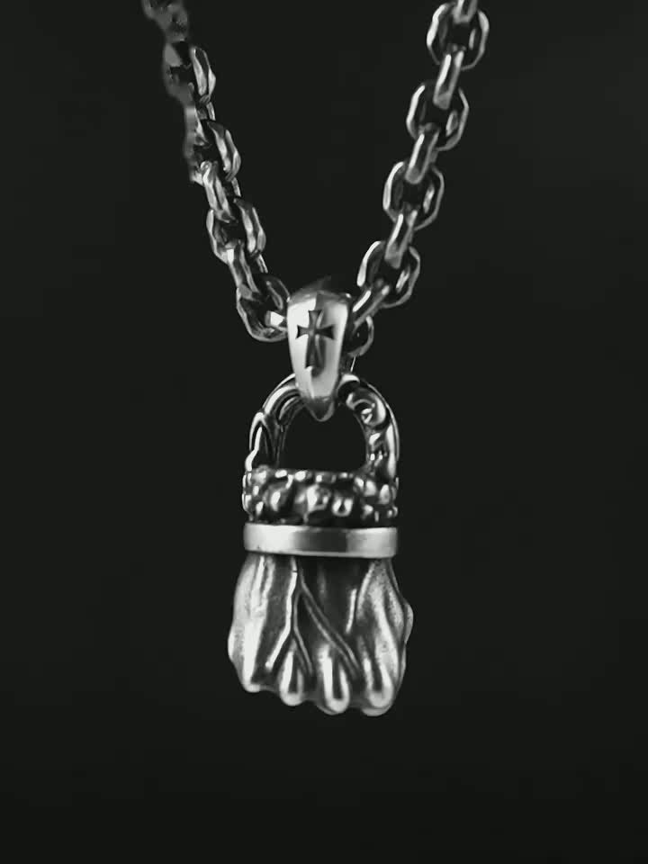 clenched fist sterling silver biker pendant rotating product video