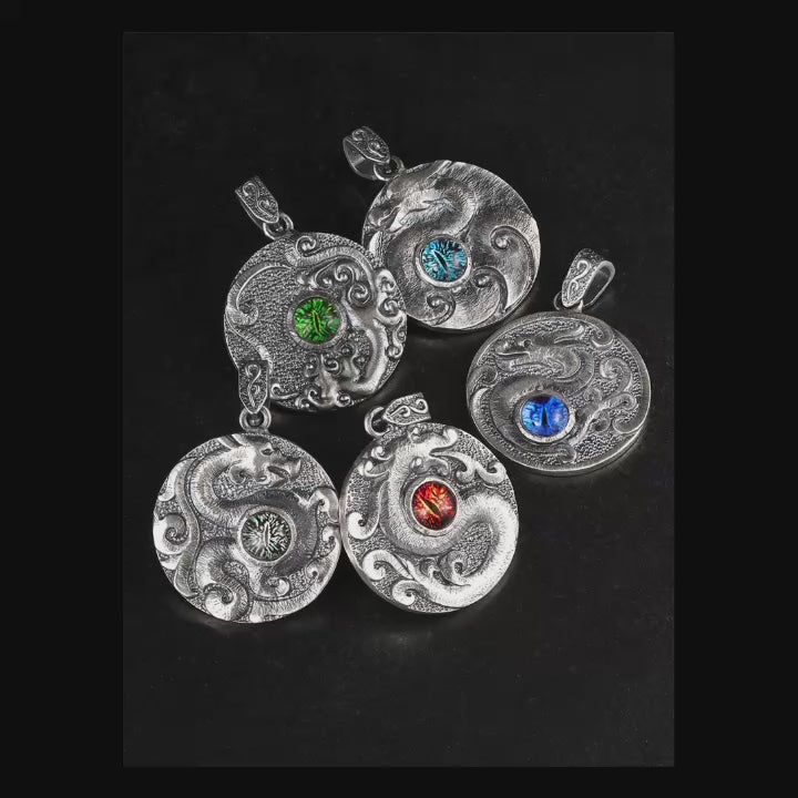 Five dragon eye sterling silver biker pendants product video