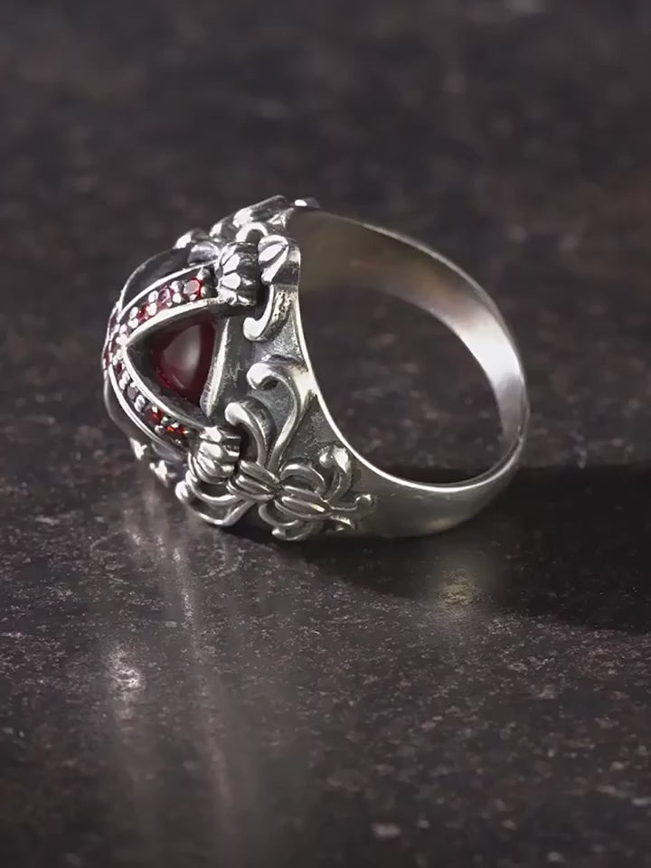 Gothic Red Cross 925 Sterling Silver Biker Ring product video