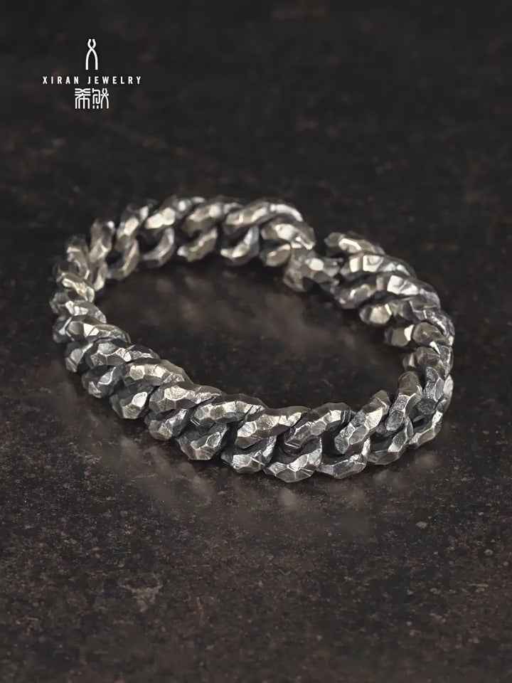 Hammered 925 Sterling Silver Hidden Clasp Biker Bracelet product video