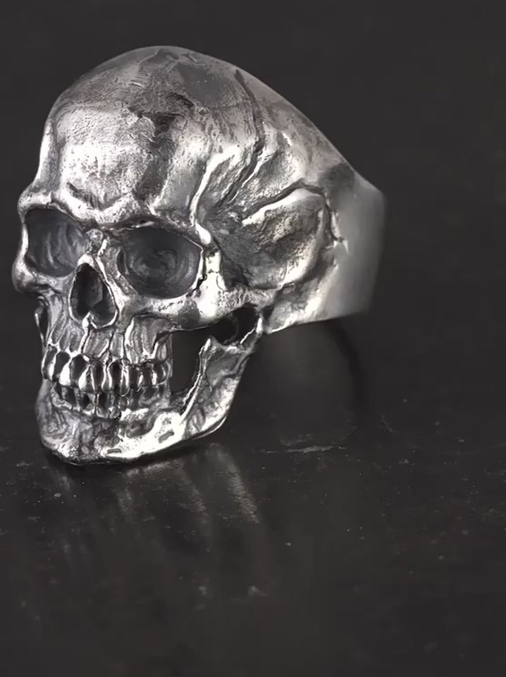 Realistic Skull 925 Sterling Silver Biker Ring product video