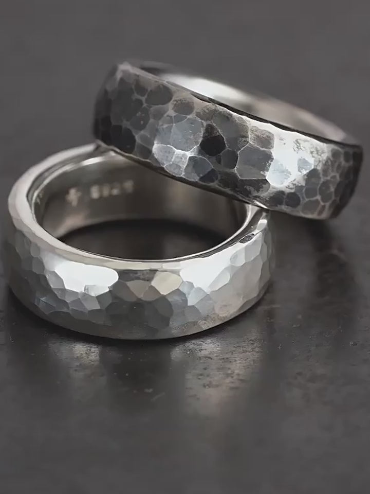 Wide Hammered 925 Sterling Silver Biker Band Ring product video