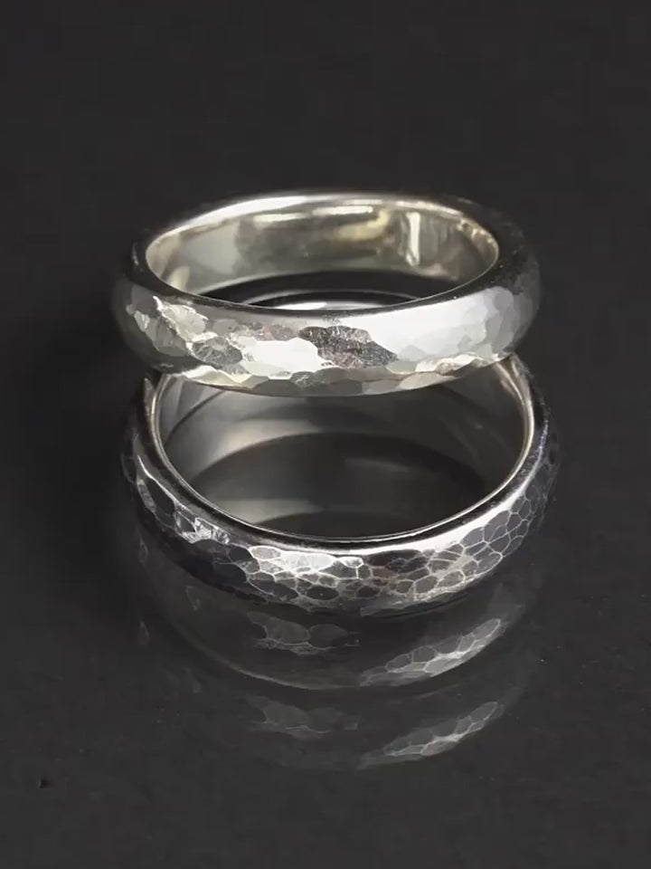 Slim Hammered 925 Sterling Silver Biker Band Ring product video