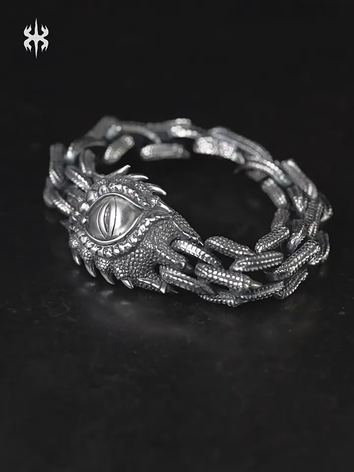 Dragon Eye Scale 925 Sterling Silver Biker Bracelet product video