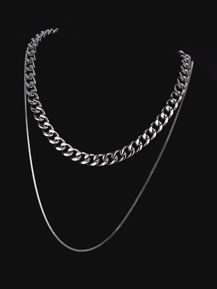 Layered Snake and Cuban Chain Biker Necklace — product video