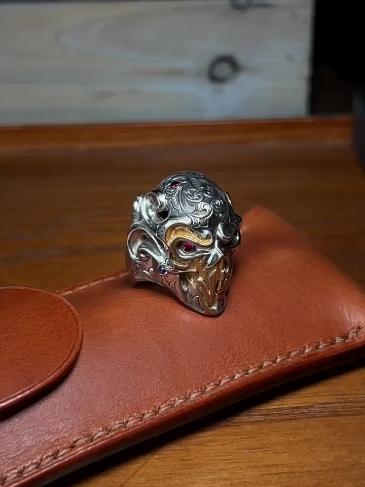 Marked Skull Mask 925 Sterling Silver Biker Ring — product video