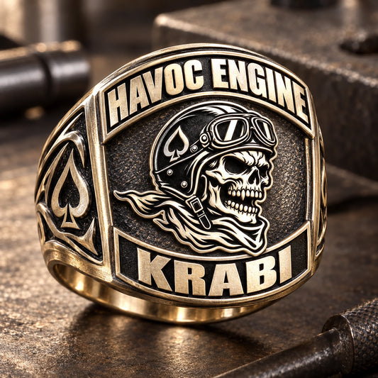 Step 5 — Custom Production designed from an authorized motorcycle club emblem in Brass + 925 Sterling Silver natural metal tones.