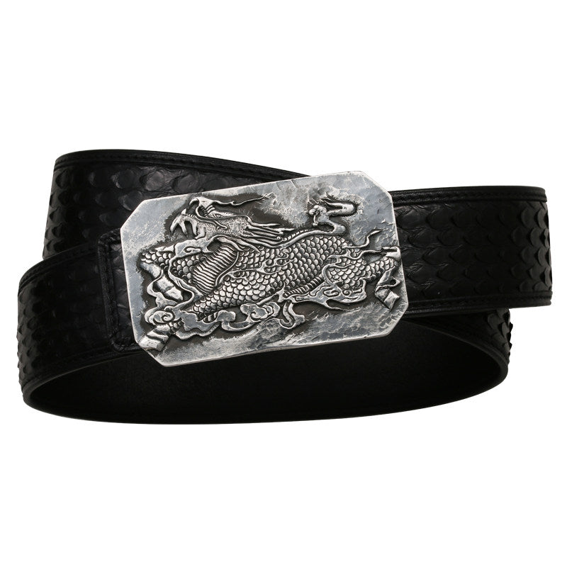 Qilin Silver Python Leather Biker Belt — product view