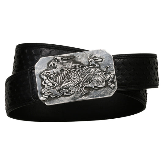 Qilin Silver Python Leather Biker Belt — product view