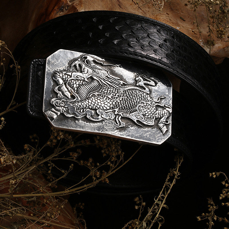 Qilin Silver Python Leather Biker Belt — detail view 1