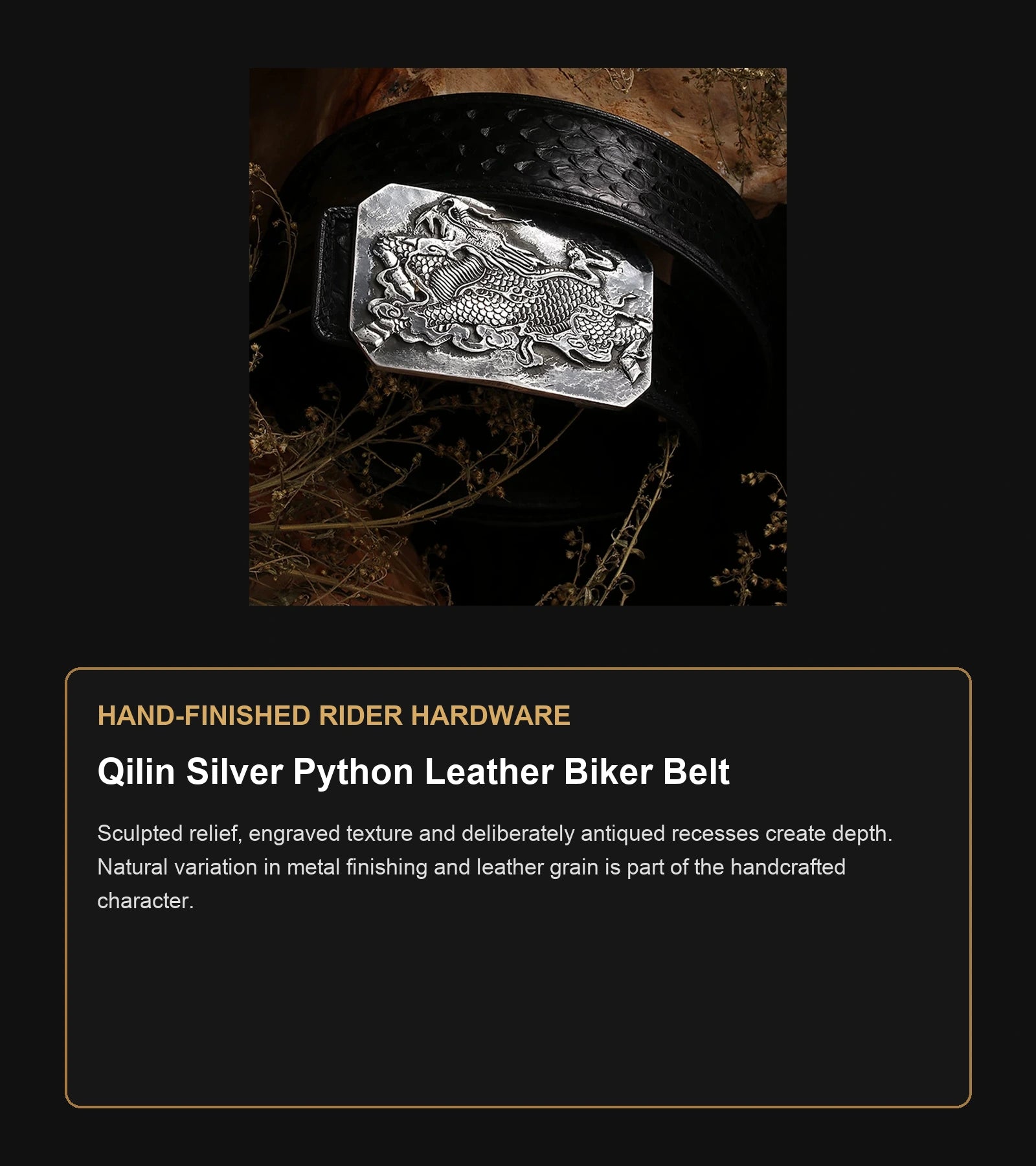 Qilin Silver Python Leather Biker Belt craftsmanship guide in English
