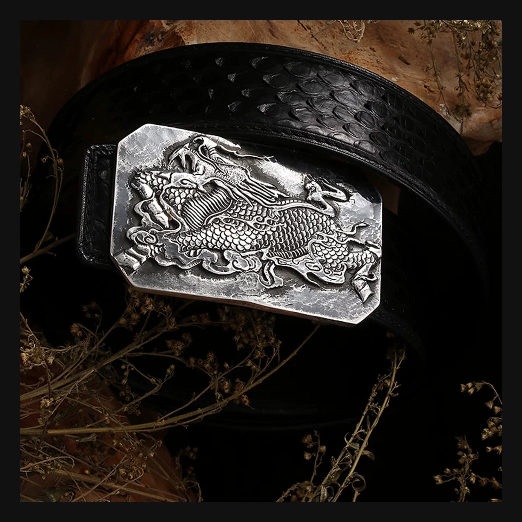 Qilin Silver Python Leather Biker Belt product view