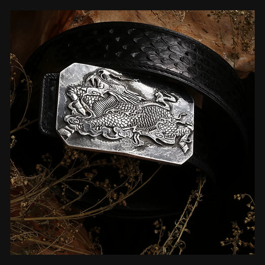 Qilin Silver Python Leather Biker Belt product view