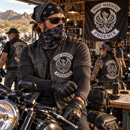 hot weather riding accessories for motorcycle club members.
