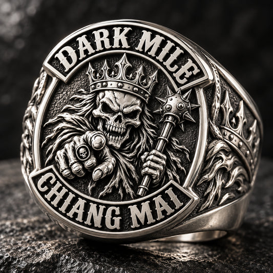 Raised 2D Relief designed from an authorized motorcycle club emblem in 925 Sterling Silver natural metal tones.