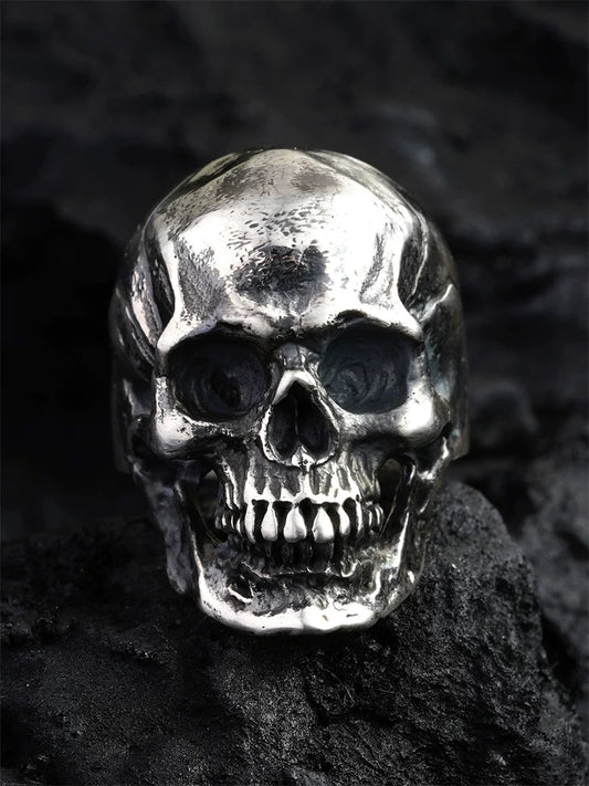 Realistic Skull 925 Sterling Silver Biker Ring - view 1