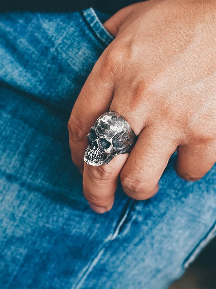 Realistic Skull 925 Sterling Silver Biker Ring - view 3