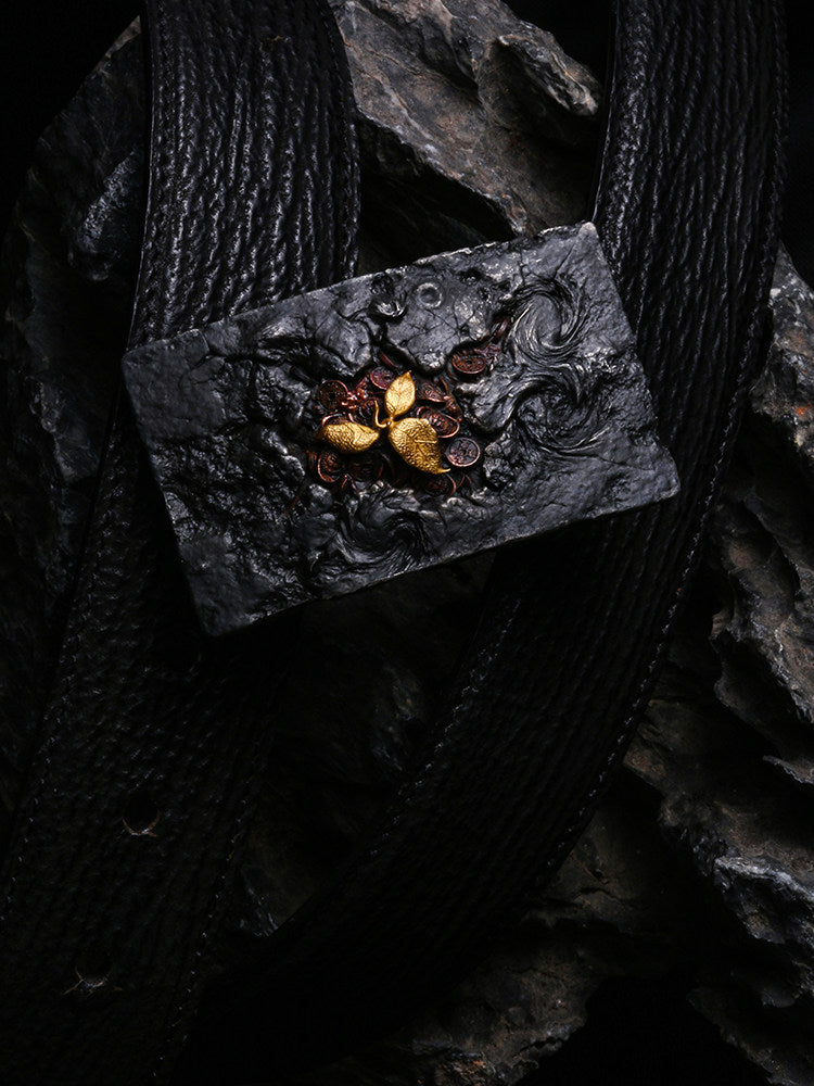 Rebirth Sculpted Silver and Brass Biker Belt — product view