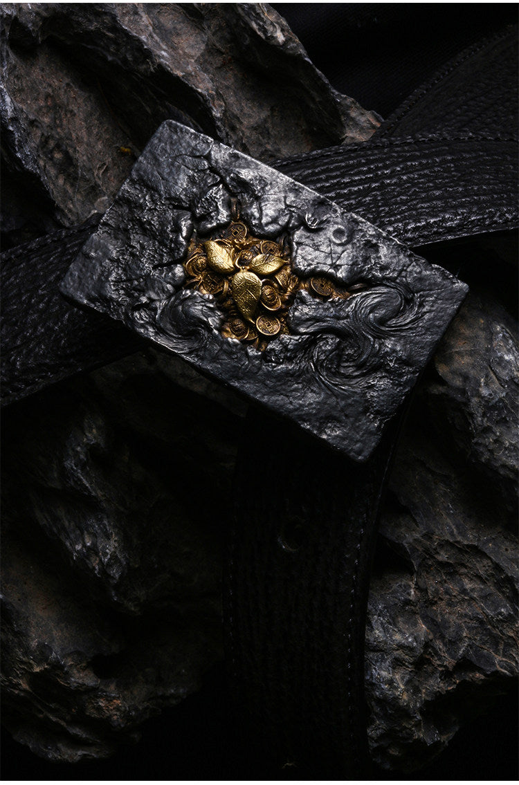 Rebirth Sculpted Silver and Brass Biker Belt — detail view 1