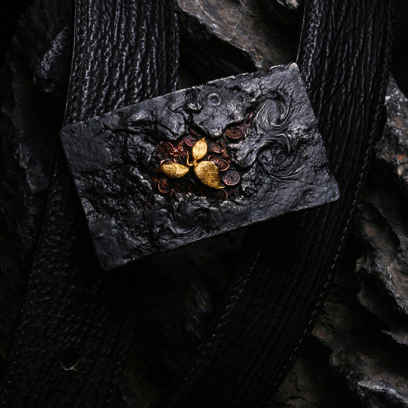 Rebirth Sculpted Silver and Brass Biker Belt — detail view 2