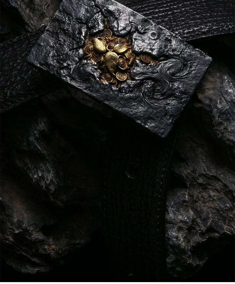 Rebirth Sculpted Silver and Brass Biker Belt detail view 1