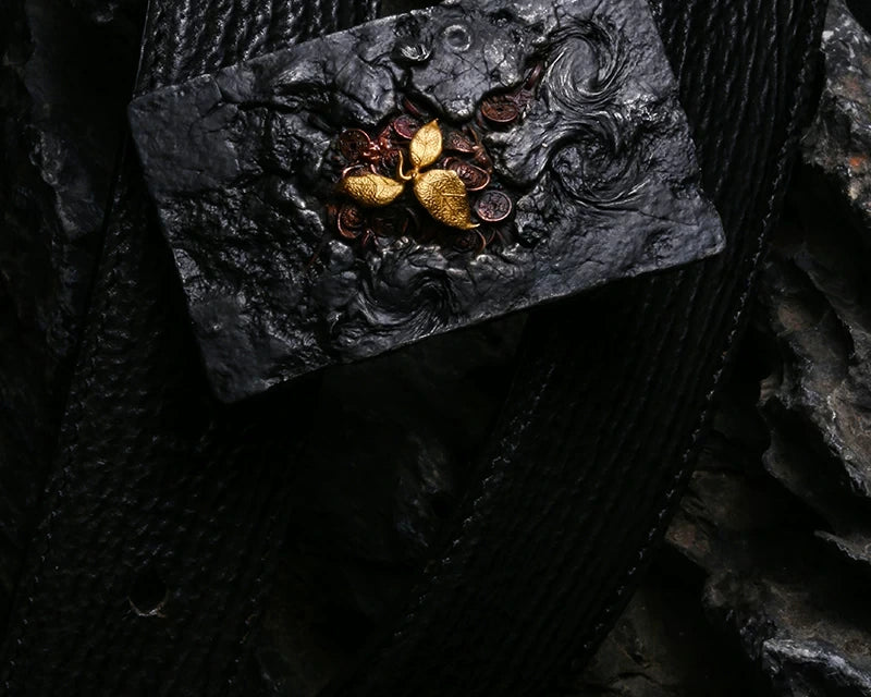 Rebirth Sculpted Silver and Brass Biker Belt detail view 2