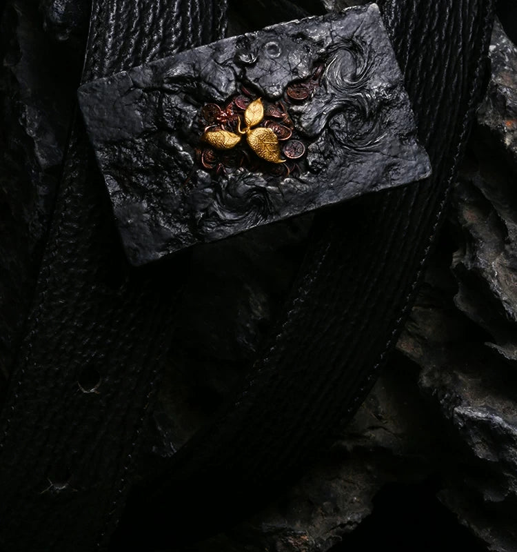 Rebirth Sculpted Silver and Brass Biker Belt detail view 4