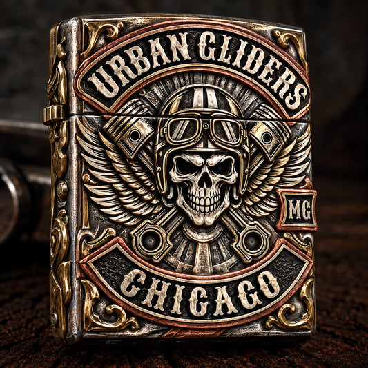 Authorized club-logo lighter with deeply recessed metal background