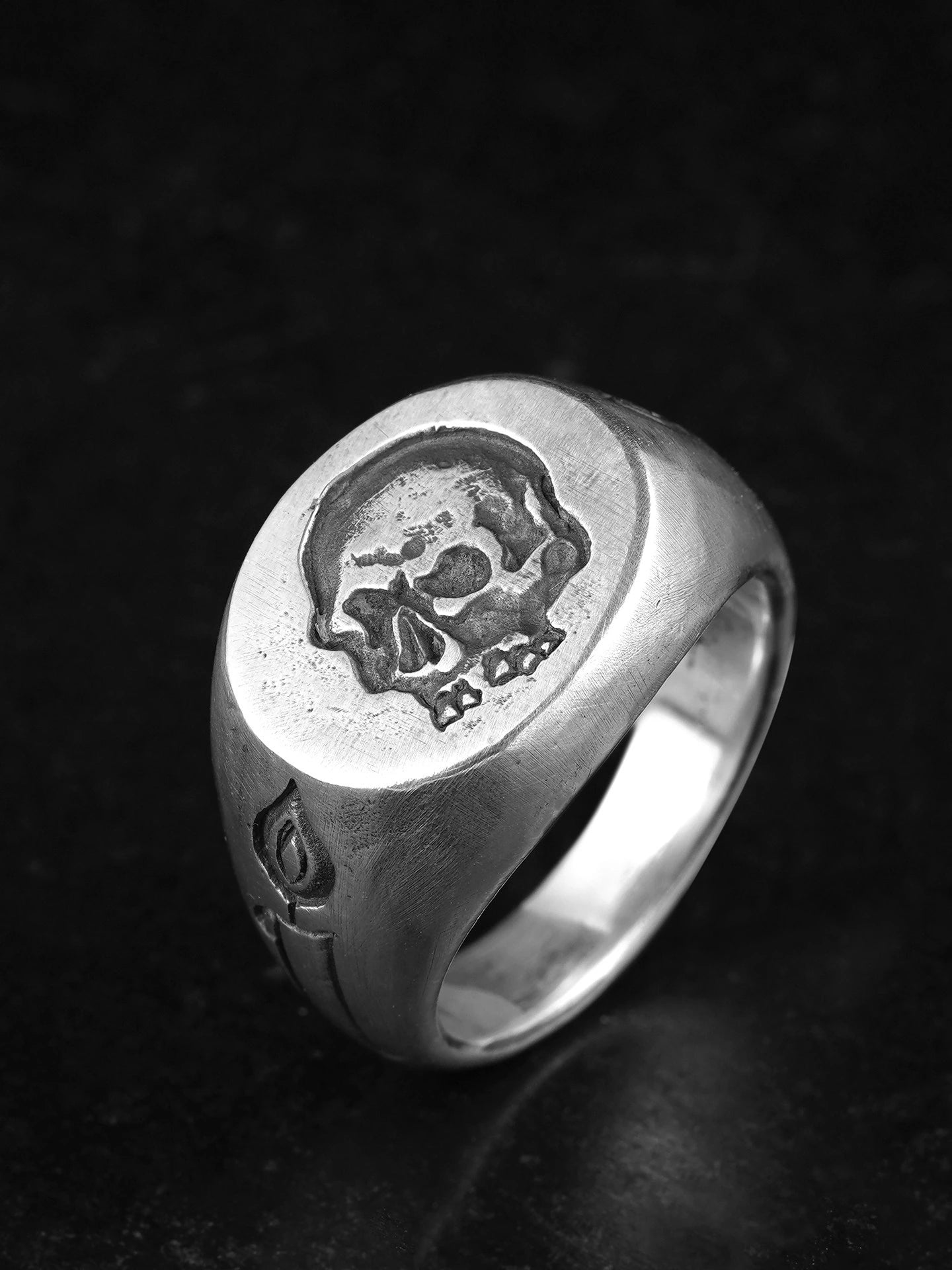 Recessed Skull 925 Sterling Silver Biker Signet Ring product view 1
