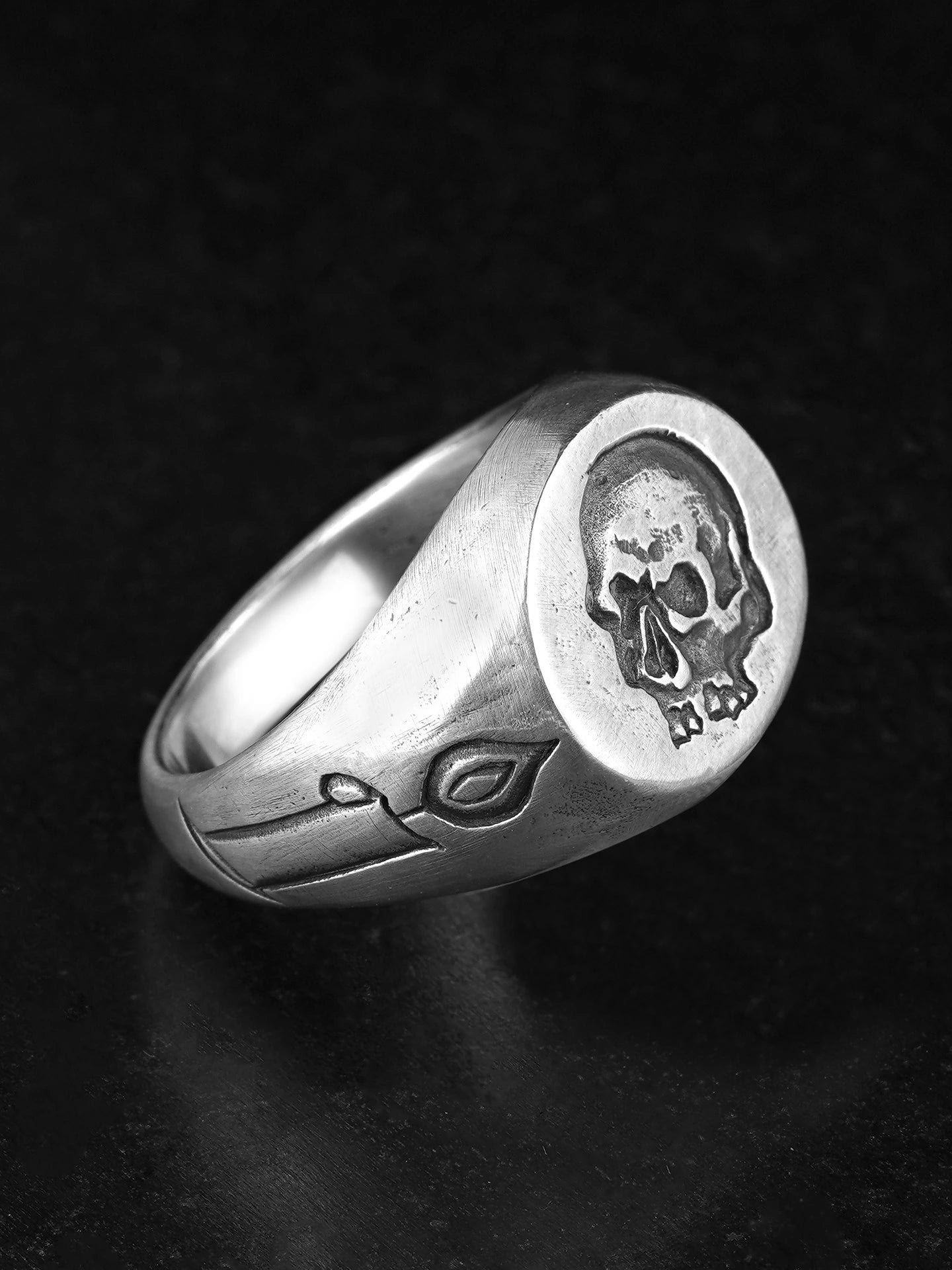 Recessed Skull 925 Sterling Silver Biker Signet Ring product view 2