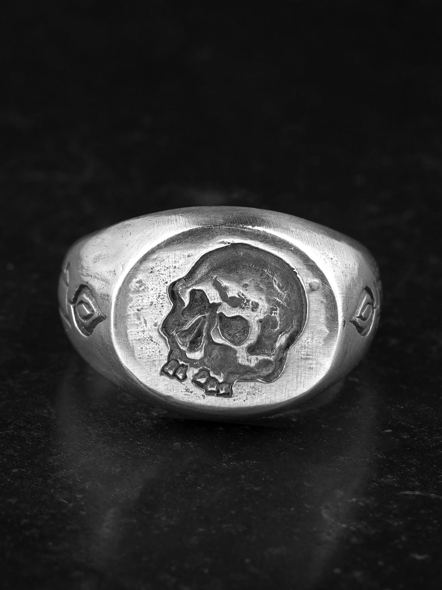 Recessed Skull 925 Sterling Silver Biker Signet Ring product view 3