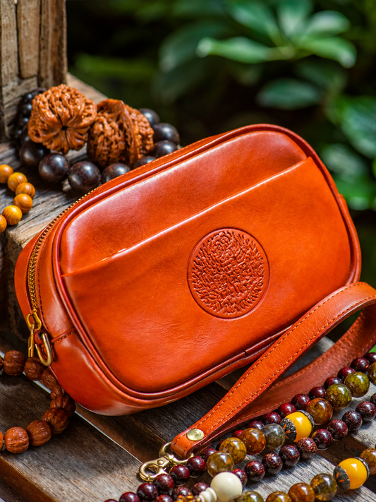 red brown leather biker clutch organizer 1