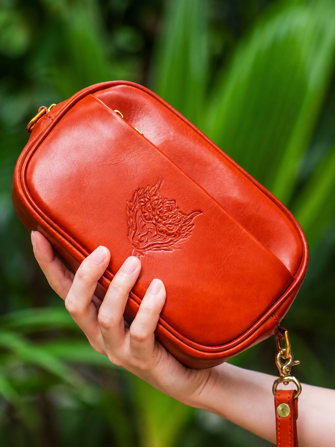 red brown leather biker clutch organizer 2