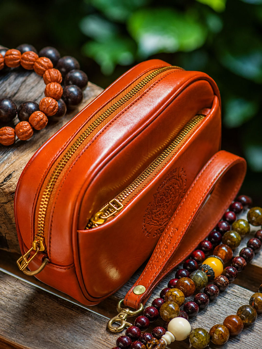 red brown leather biker clutch organizer 3