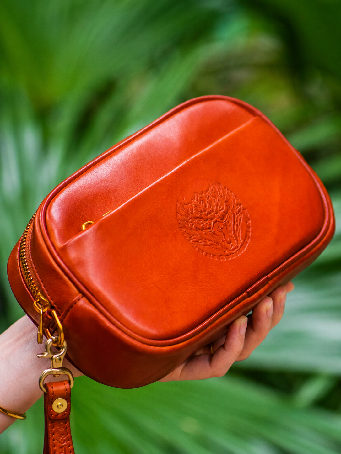 red brown leather biker clutch organizer 4