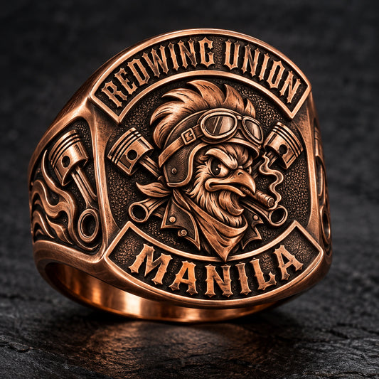 Red Copper designed from an authorized motorcycle club emblem in Red Copper natural metal tones.
