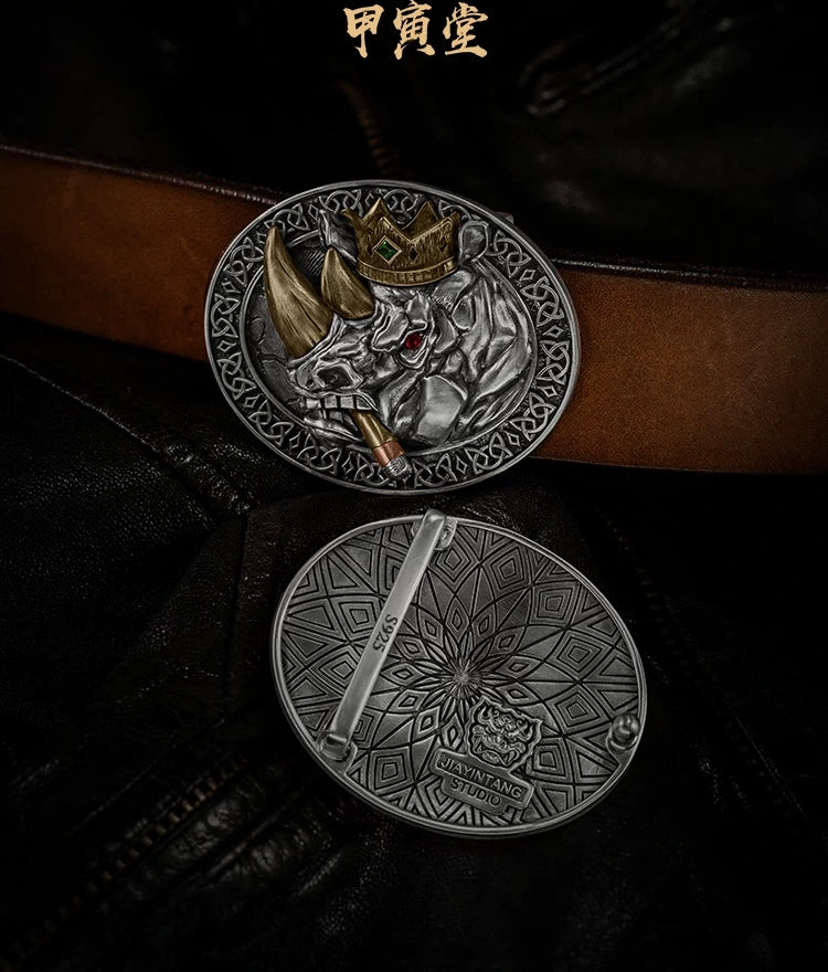 Rhino King Crown Biker Belt Buckle detail view 1
