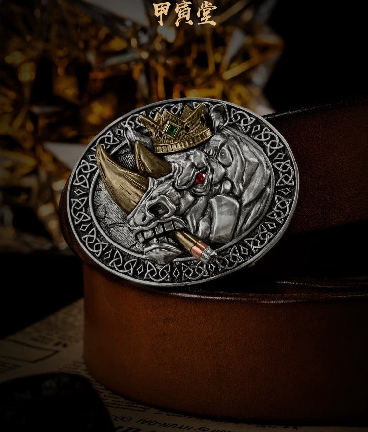 Rhino King Crown Biker Belt Buckle detail view 2