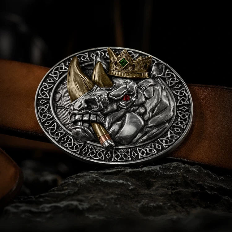 Rhino King Crown Biker Belt Buckle product view