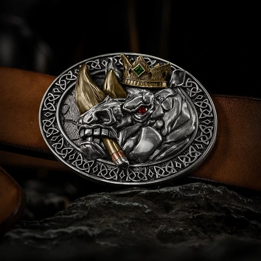 Rhino King Crown Biker Belt Buckle product view