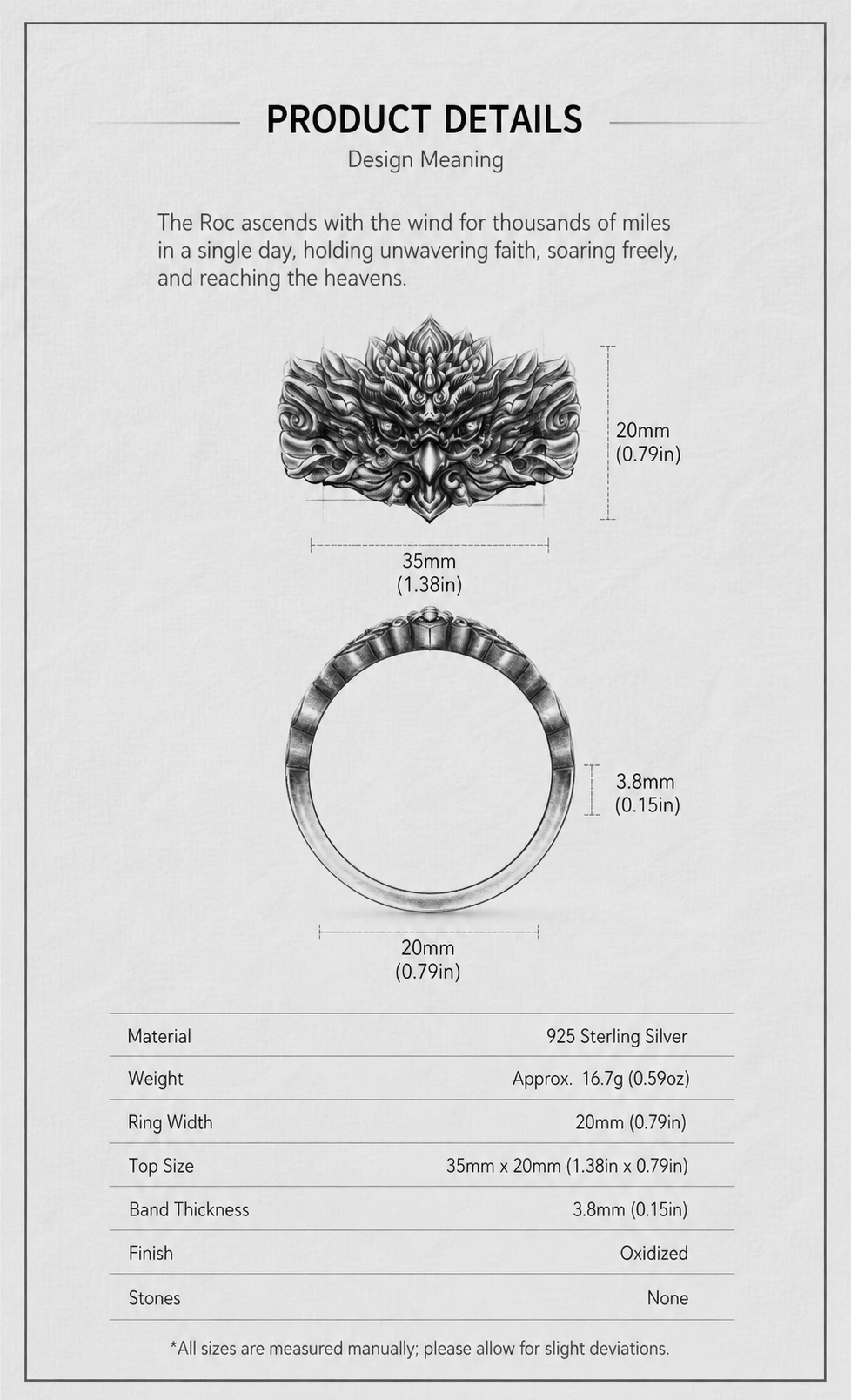 Roc Bird Sterling Silver Biker Ring - English product detail 6