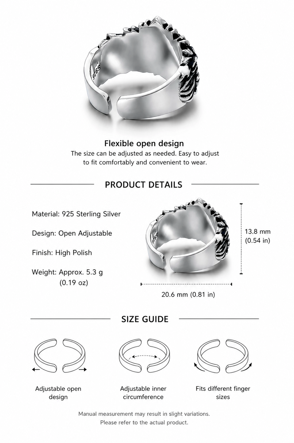 Roc Bird Sterling Silver Biker Ring - English product detail 9