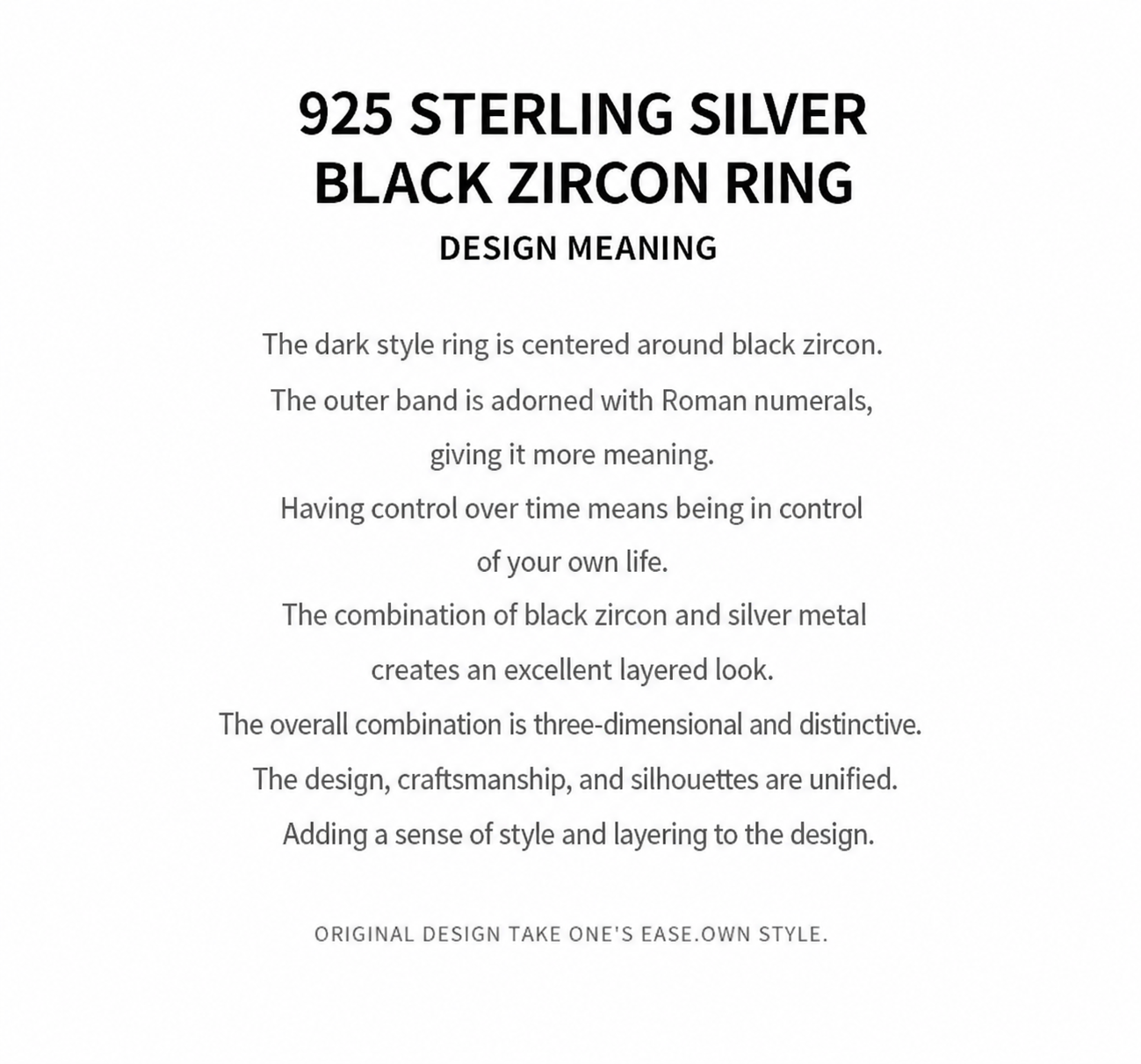 Roman Numeral Black Gem Hexagram Sterling Silver Ring - English product detail 6
