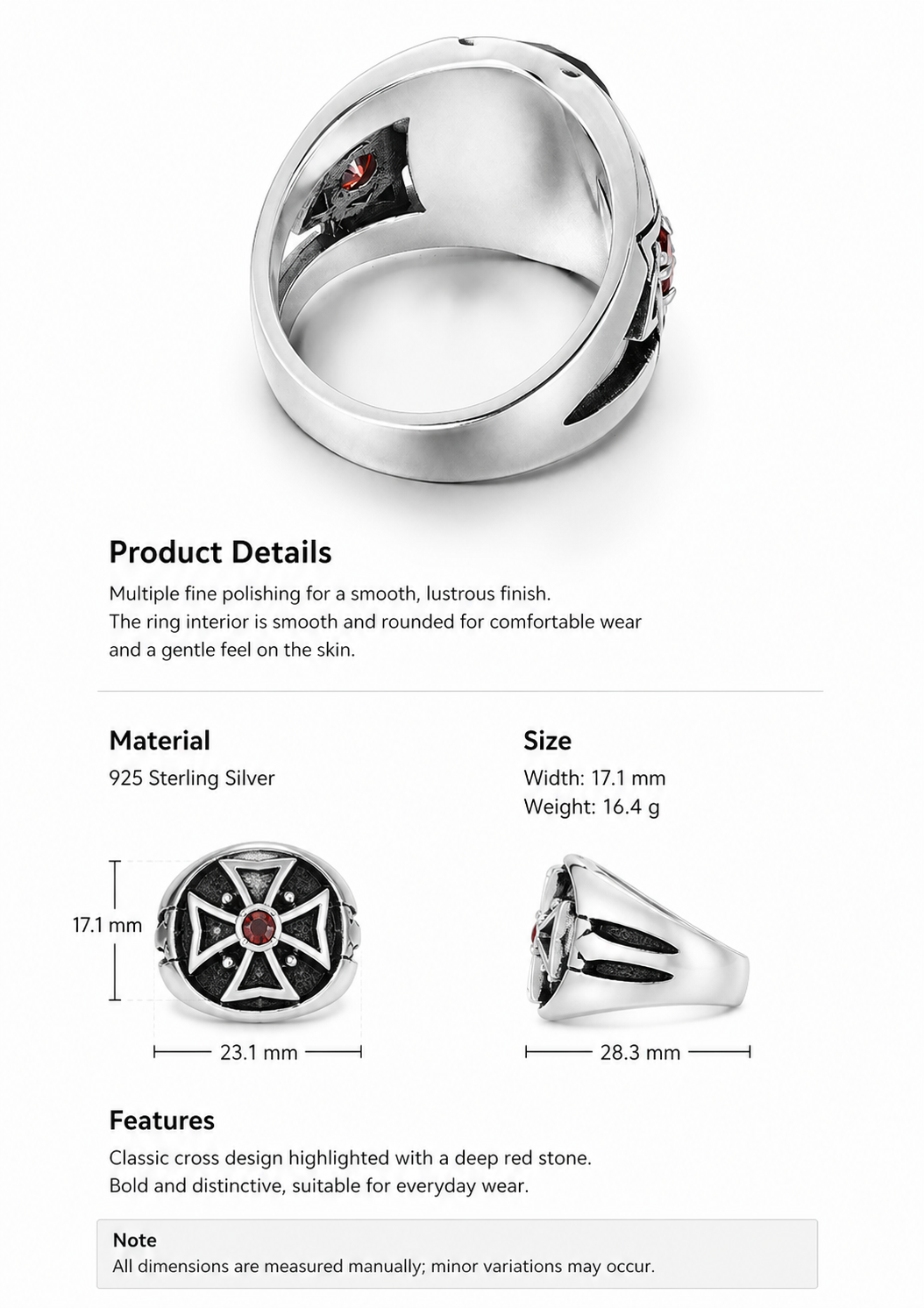 Roman Numeral Black Gem Hexagram Sterling Silver Ring - English product detail 9